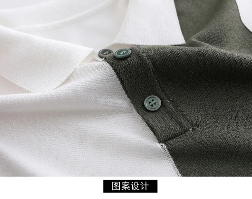 عالية الجودة اللون منعت مخطط الحياكة الرجال قمصان بولو الصيف رقيقة الحرير الجليد تنفس التلبيب تي شيرت الأعمال عادية تيز #5