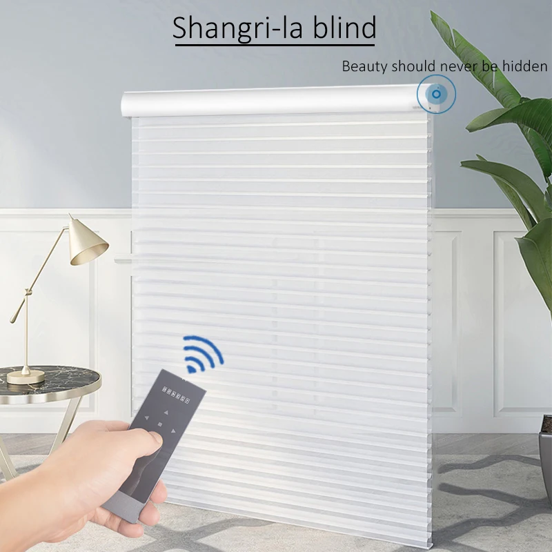 Smart Zigbee White Shangri-La Dual-layered Shades Motorized Light Filtering Roller Blinds Compatible with Tuya Google Alexa