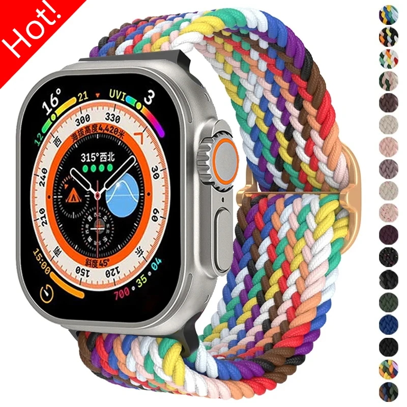 Nylon Braided Solo Loop Strap for Apple Watch Ultra 2 49mm 41mm 45mm 40mm 42mm 44mm Elastics Band for IWatch Series 9 8 7 6 SE 5