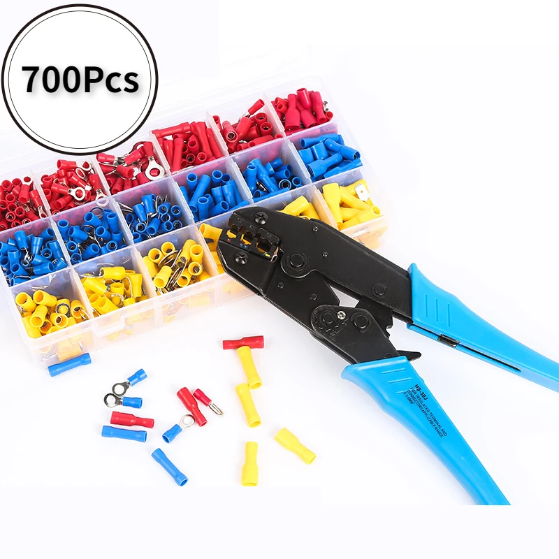 Uniteelec Multi-functional Crimping Pliers 30J+700Pcs Terminals  Electrician Tools Cross-border Combination