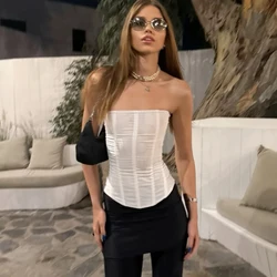 Talenza Summer Mesh Camisole Women Sexy Strapless Solid Slim Tank Top Vintage Y2k Party Hot Girls Female Camis Top T-Shirt 2025