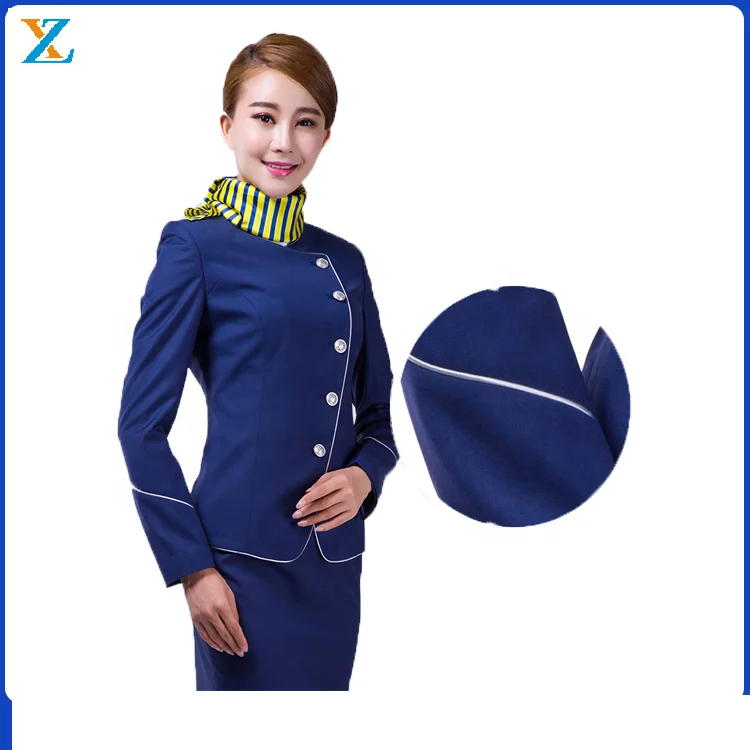 Elegant blue skirt airline stewardess uniform sexy air hostess uniform for women