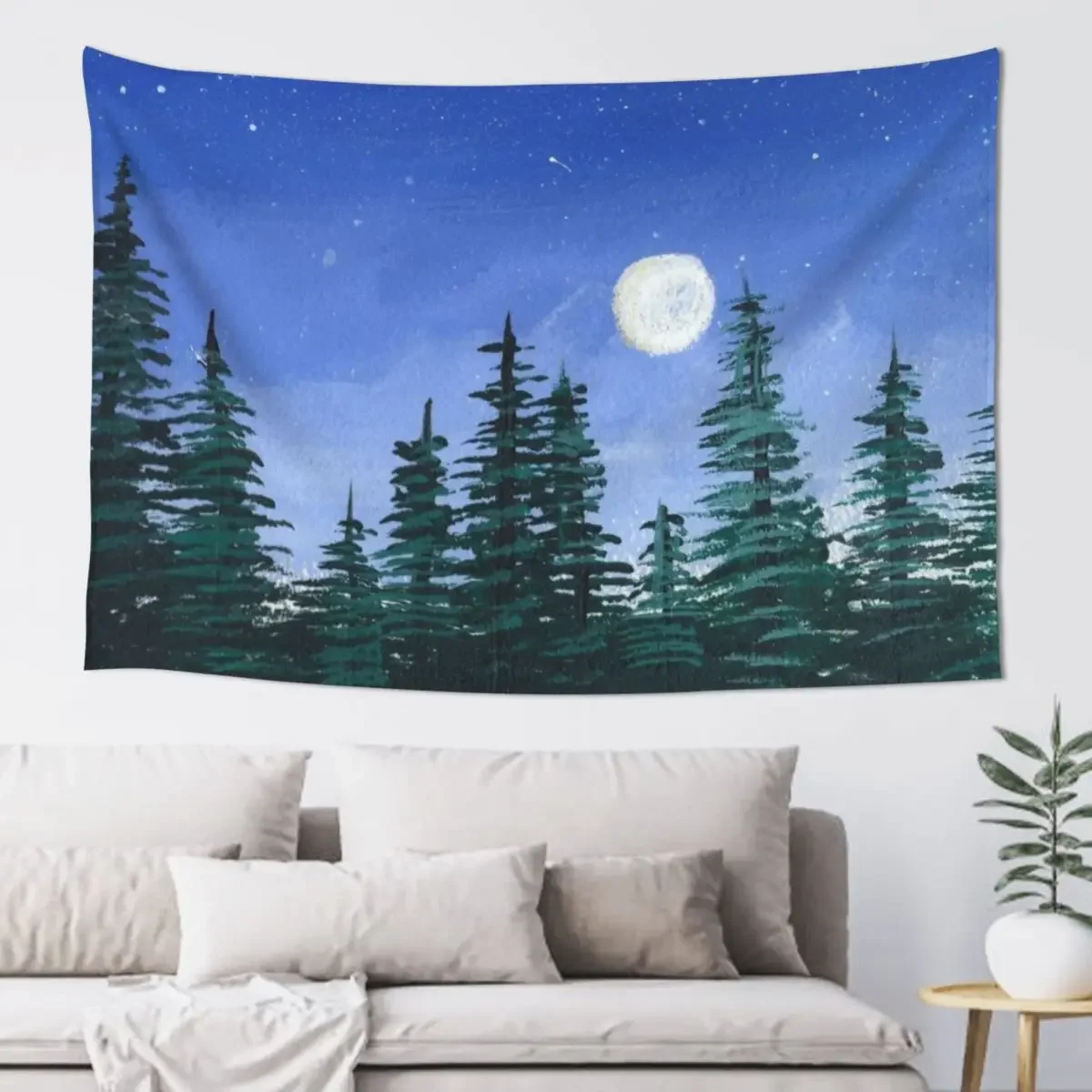 Full Moon Over a Redwood Forest - Camping Vibes Tapestry Room Design Decoration Home Tapestry