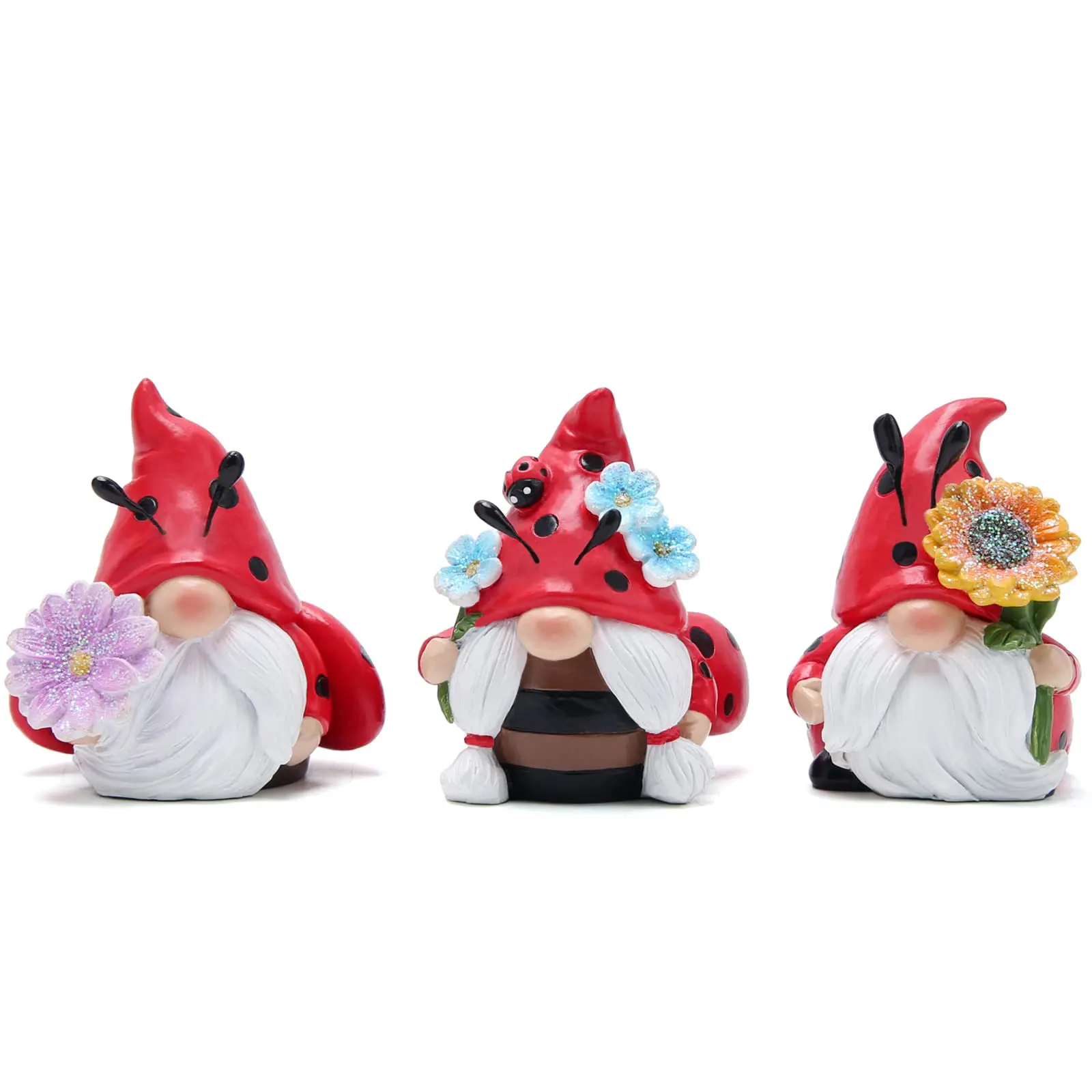 3PCS Ladybug Kitchen Tiered Tray Decor Ladybird Gnomes Resin Swedish Tomte Scandinavian Figurine Decorations Indoor Home Decor