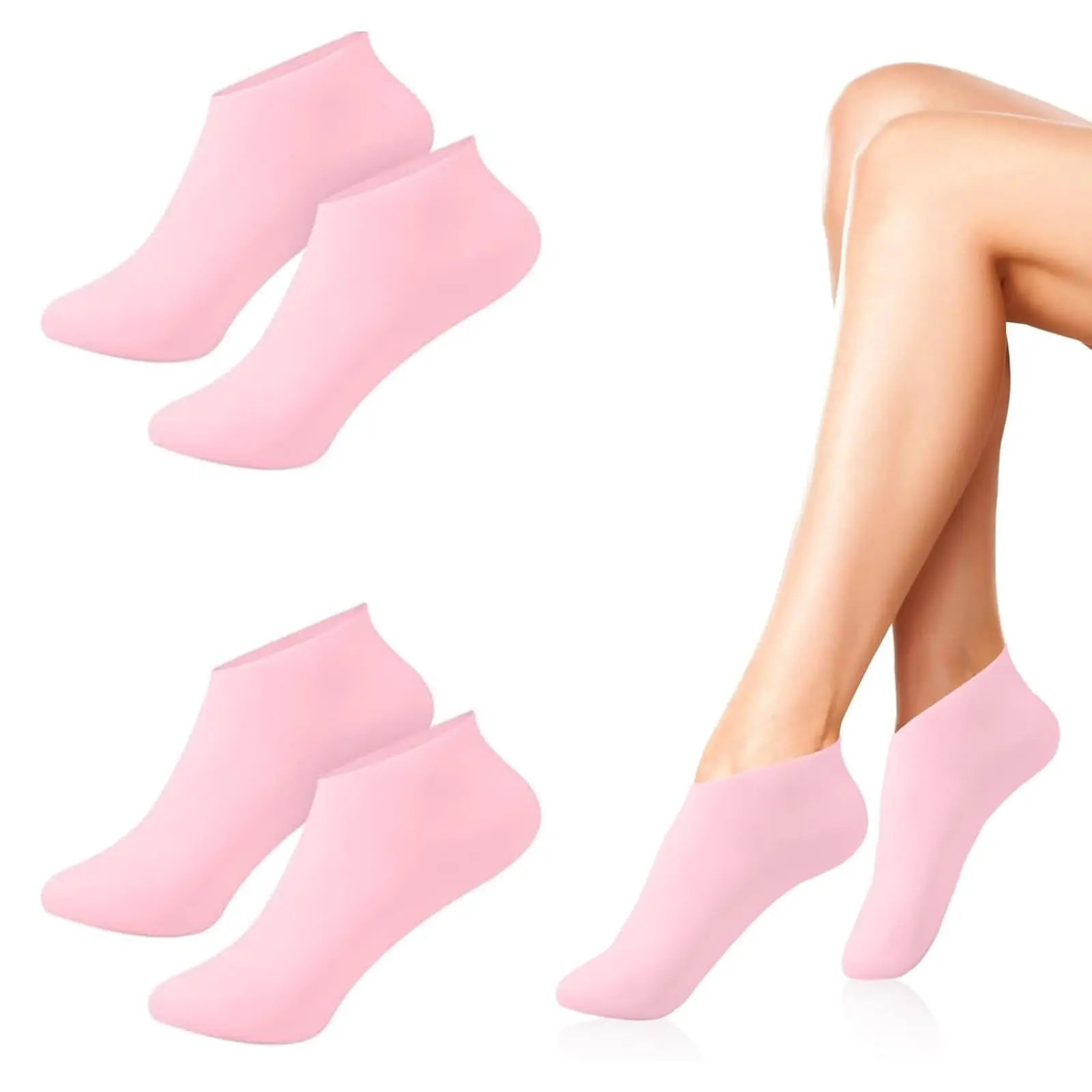 2 Pairs of Silicone Gel Moisturizing Foot Socks for Cracked Feet - Soothing Massage Softening Foot Skin Care with Moisturizer