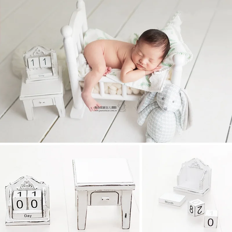 

Vintage Newborn Photography Props Wooden Calender Blocks Baby Photo Shoot Ideas Decoration Bebe Foto Shooting Accessories Set