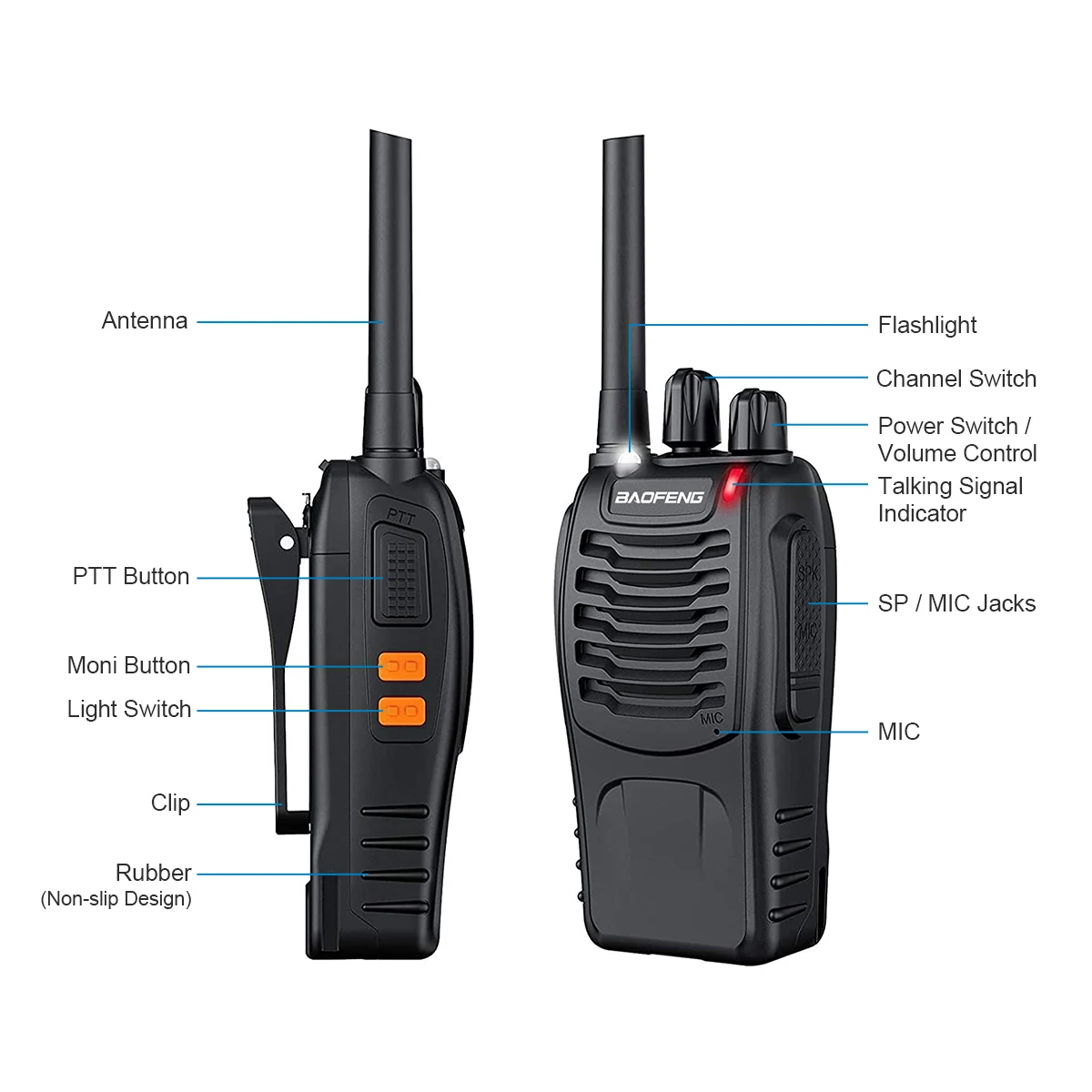 2pcs Walkie Talkie BF-88E Portable Two Way Radio Dual Band 16CH PMR Long-Distance Conversation with USB Charger Headset