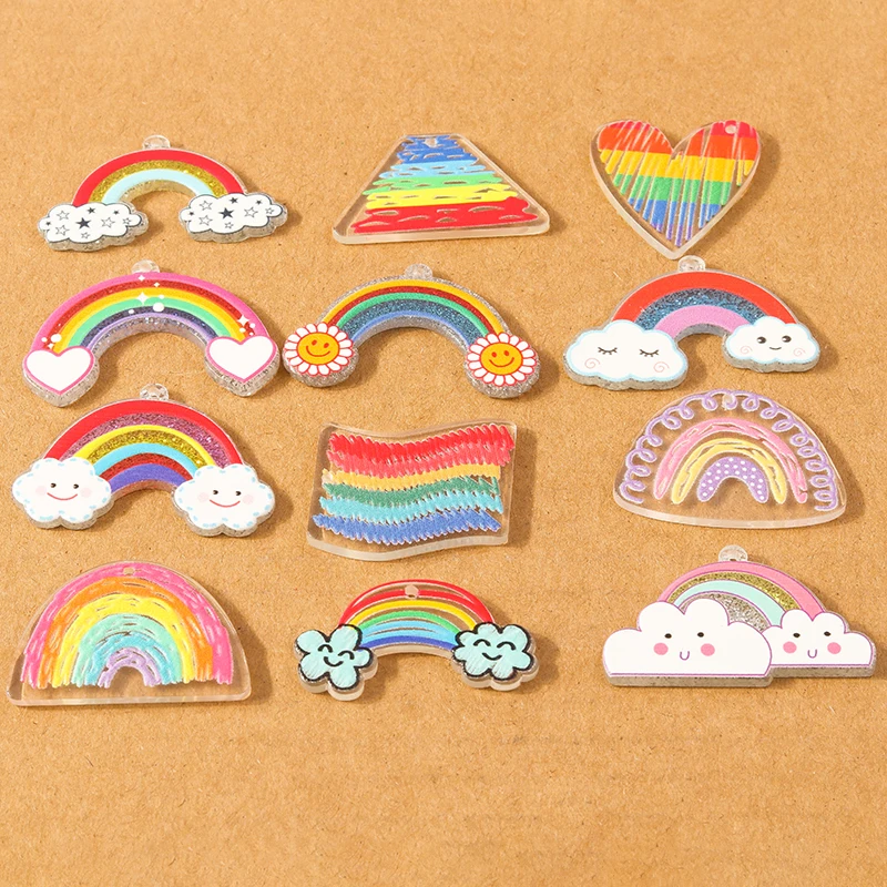10 Stück bunte Acryl-Regenbogen-Anhänger für die Schmuckherstellung, böhmische Anhänger, DIY-Halskette, Ohrringe, Schlüsselanhänger, Zubehör – Detail 4