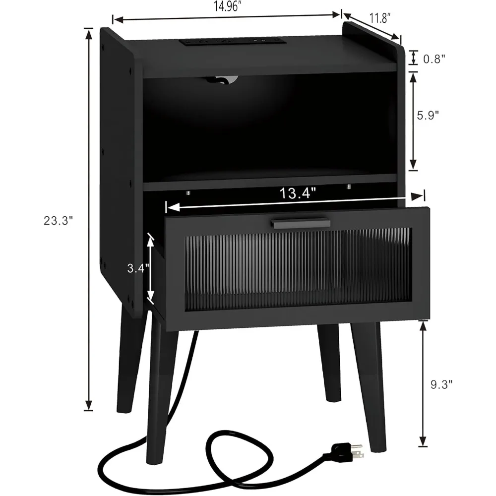 충전 스테이션이 있는 침대 옆 탁자, 침대 옆 테이블, 2단 수납 공간이 있는 사이드 테이블, 침실, 거실용, 블라