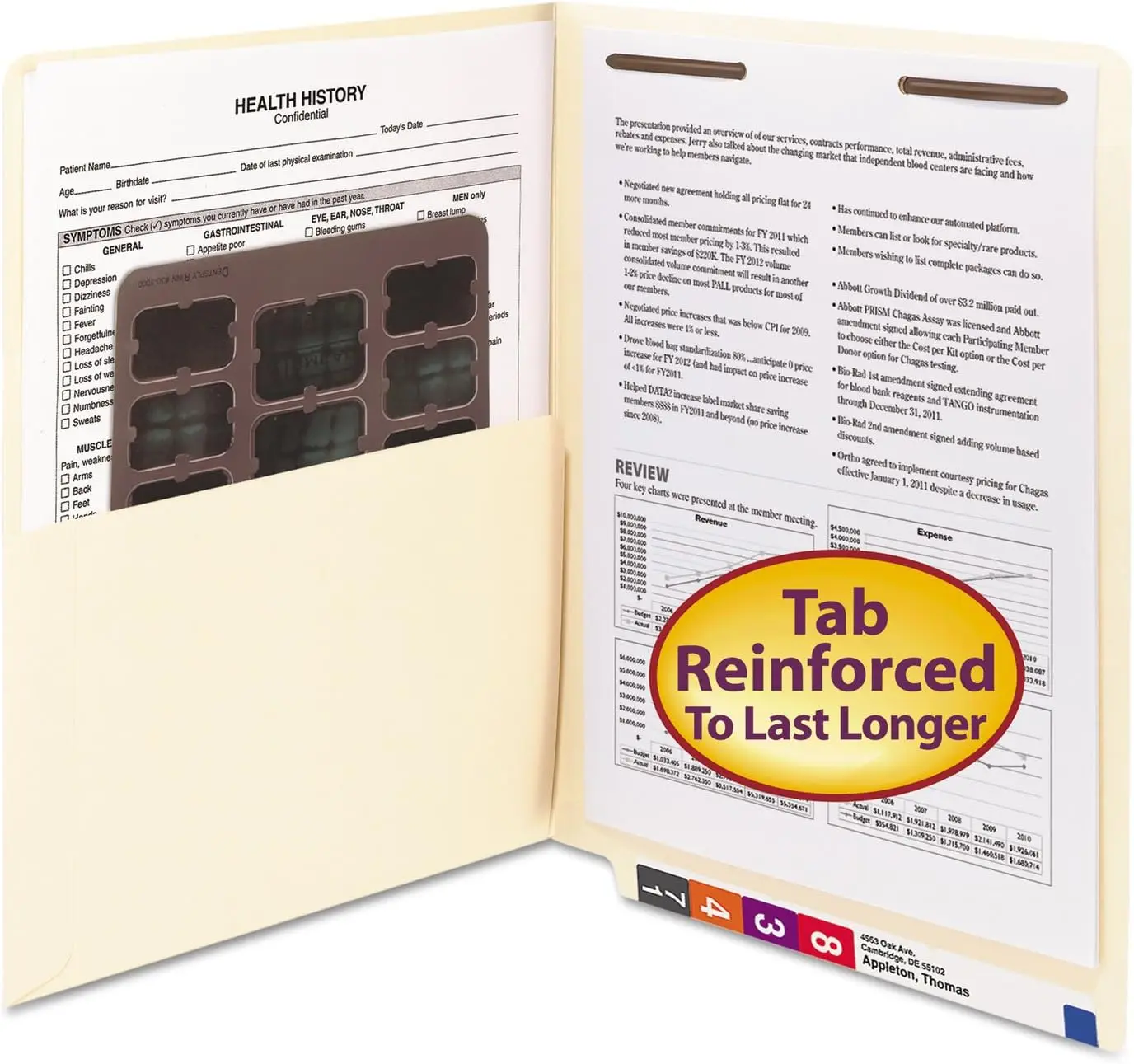 

End Tab Pocket Folder with Fastener, Straight-Cut Tab, Letter Size, Manila, 50 per Box