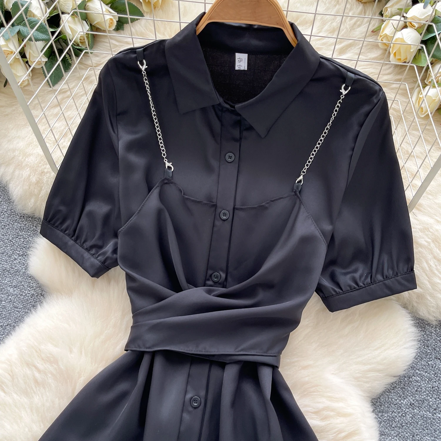 Verão mancha camisa vestido feminino temperamento cor sólida cruz bandagem manga curta casual vestidos curtos viajando roupas femininas