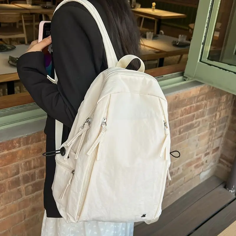 1pcs Unisex Backpack Simple Pure Color Travel Large Capacity Nylon Shoulder Bag for Middle And High School Students