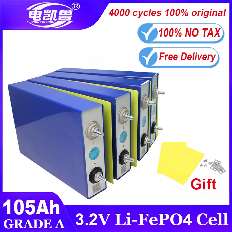 

Brand-new Grade A 3.2V 105Ah LiFePO4 Battery Grade A QR Code 4000 Cycle Cell Free Busbar For DIY 12V 24V 48V Battery Pack