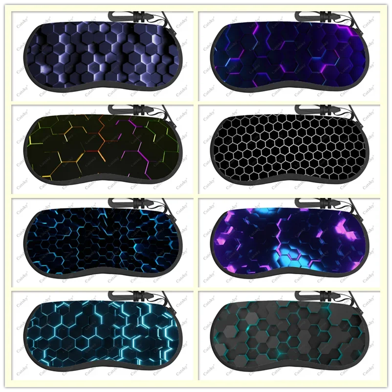 Honeycomb Hexagon Glasses Case para homens e mulheres, Saco de óculos de sol impresso Travel Zipper, Saco de óculos clássico