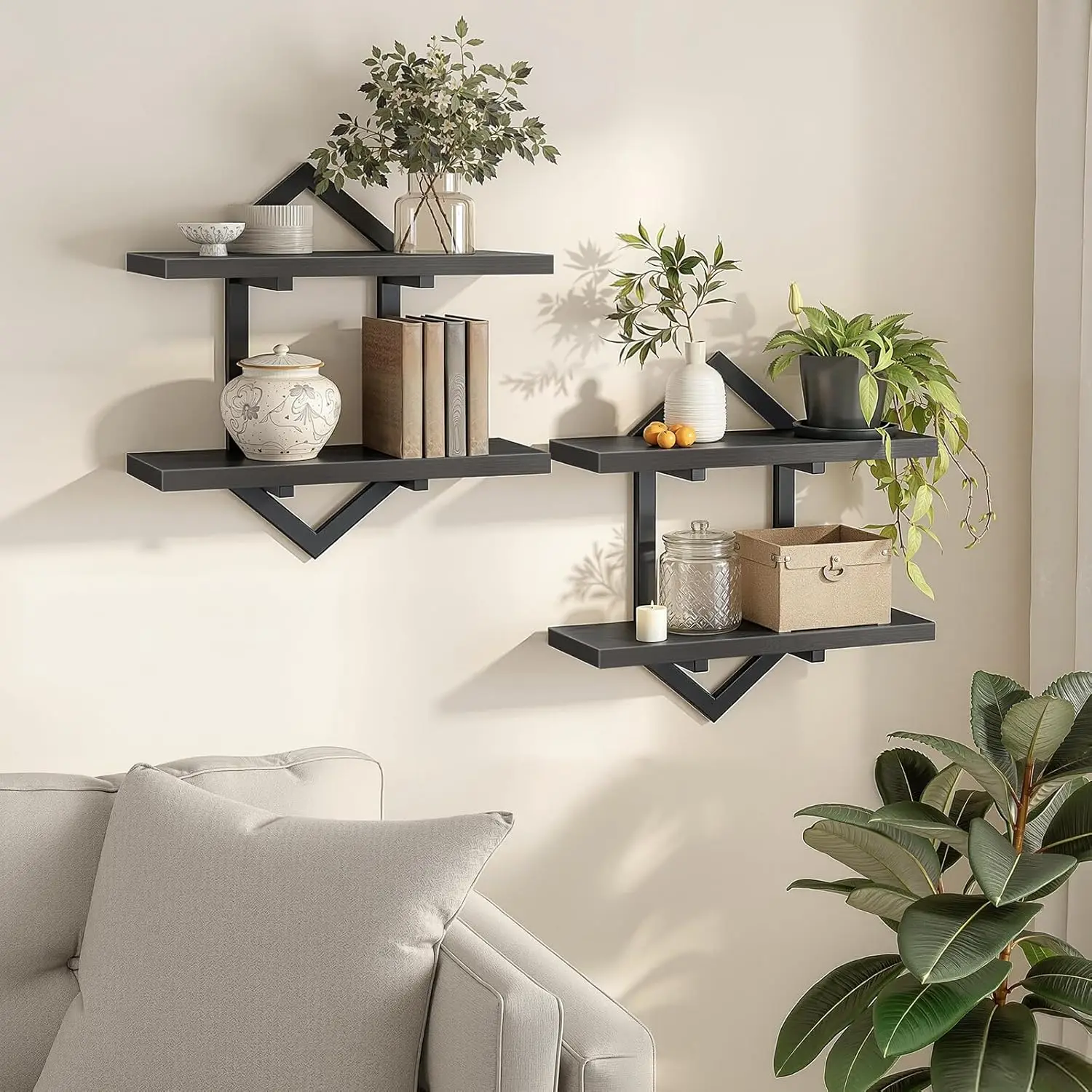 

Floating Shelves, 15 Inch Wall Shelf Set of 2, Wall Mounted Storage Shelves 2-Tier, Hanging Bathroom Shelves, for Livin