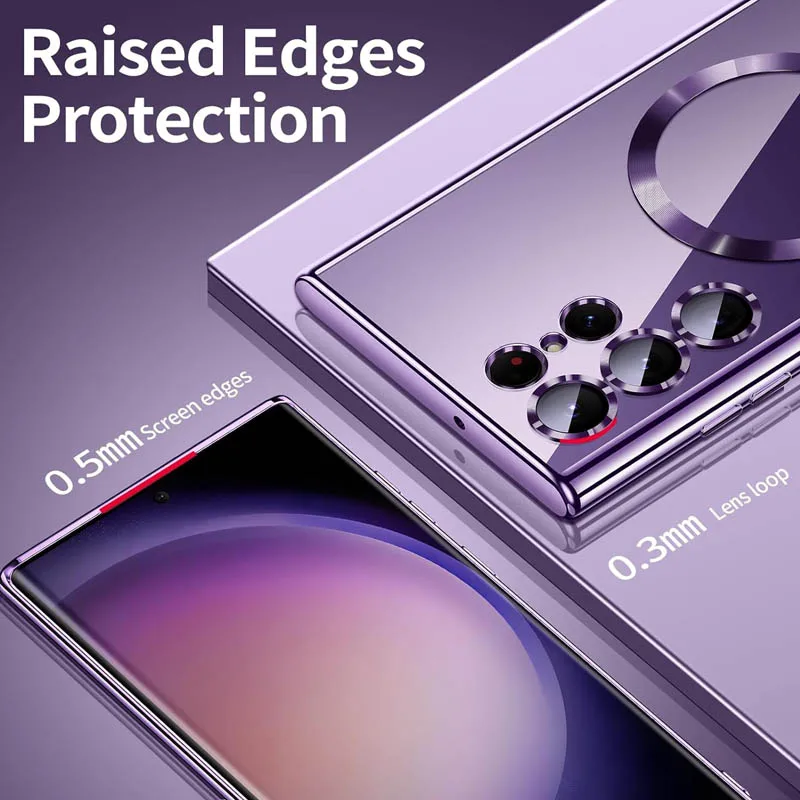 Magsafe Plating Transparent Case  For Samsung S25 Edge S24 FE S23 Ultra S22 Plus S21 Wireless Charge Silicone Shockproof Cover