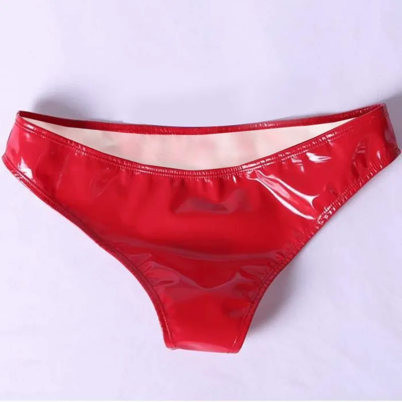 New Women Sexy Pink Lingerie Erotic Panties PVC Leather Low Waist Underwear Red Yellow Color Ladies Lingere Mini Briefs G String