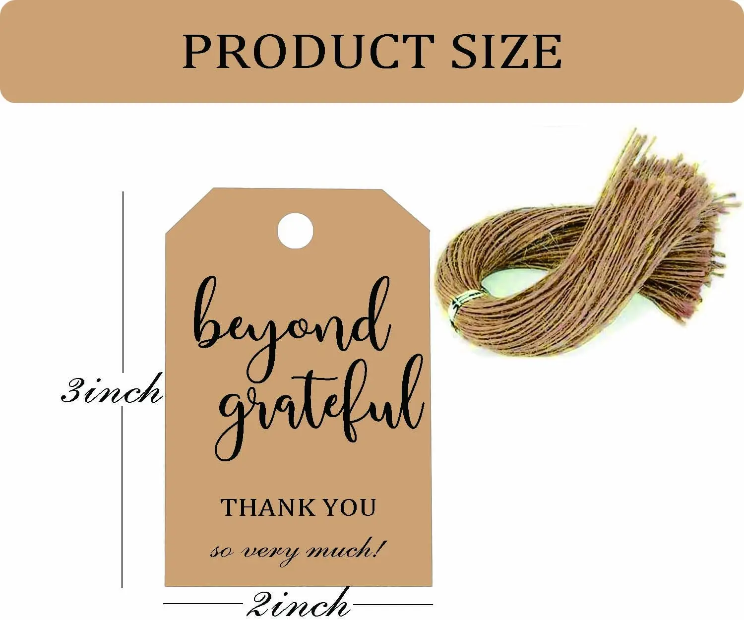 50er-Pack Dankes-Geschenkanhänger aus Kraftpapier mit Schnur, 5,1 x 7,6 cm, Dankeskarten für Geschenke, perfekt für Hochzeitsgeschenke, Babyparty,