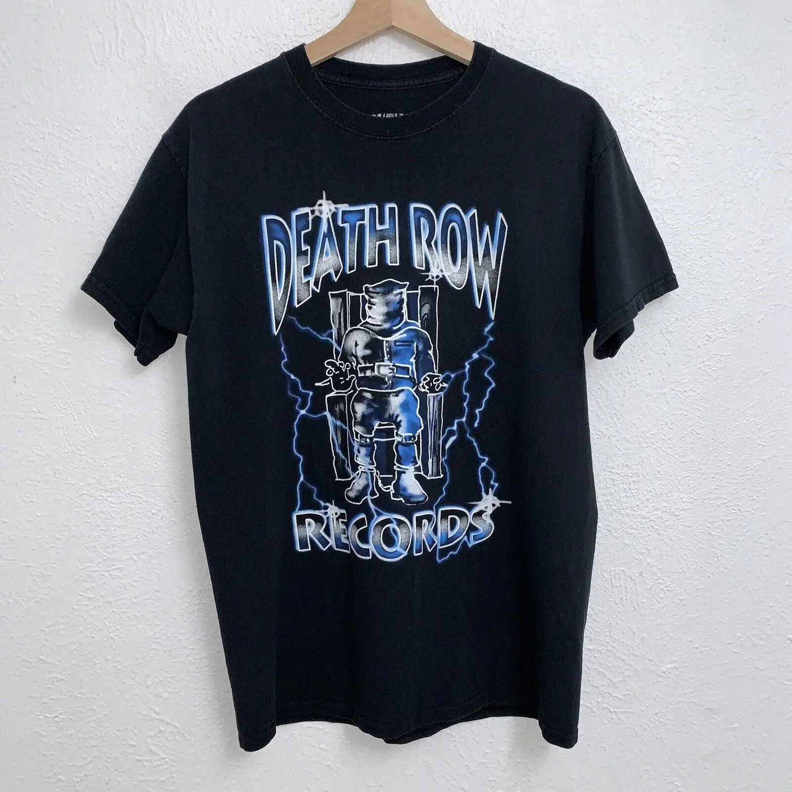 Deathrow Records Lighting Logo Tee Black T-Shirt Short Sleeve Size Medium