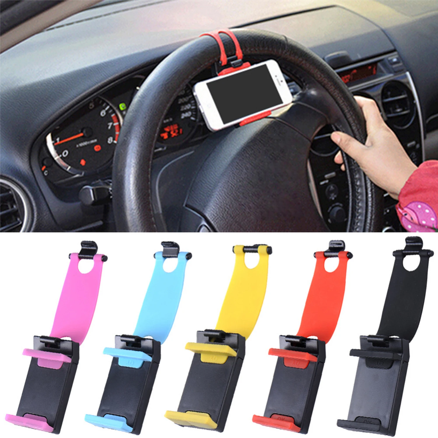 2pcs Car Steering Wheel Mobile Phone Holder Adjustable Bike Clip Mount Holder Mobile Phone GPS Stand Auto Accessories