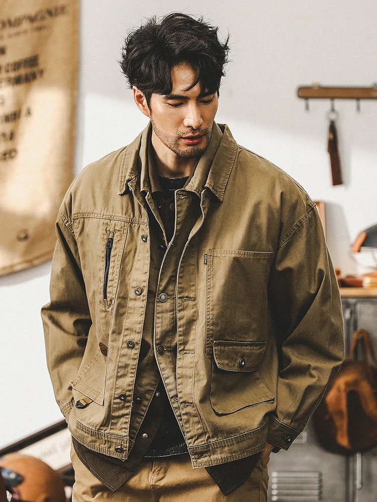 

Ретро тяжелая спецодежда с узором из волокна, мужская куртка в американском стиле, модное брендовое жесткое мужское охотничье пальто, весна-осень