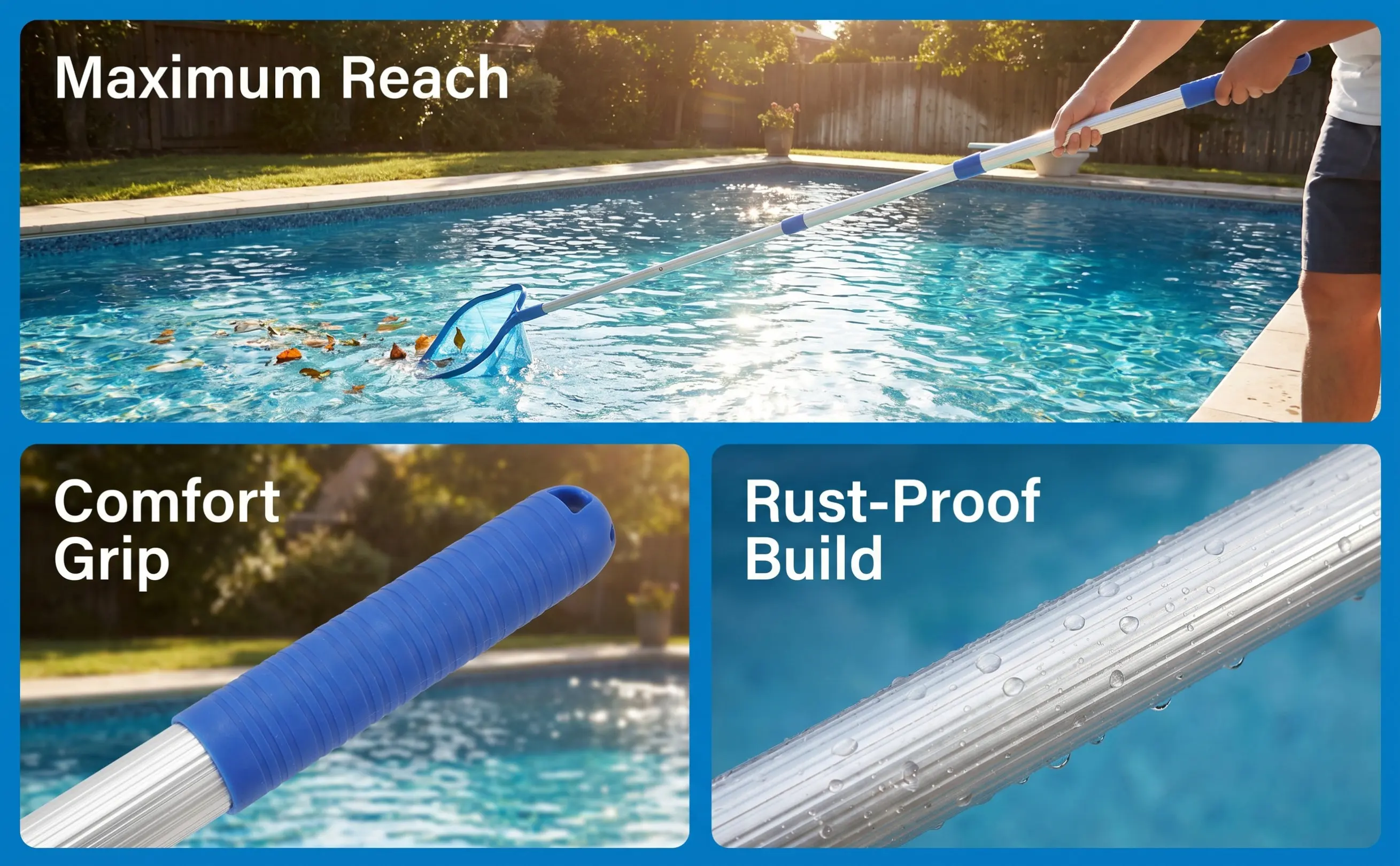 Aluminum Plastic Pool Cleaning Pole Telescopic Extendable Connecting Rod Firm Structure Not Easily Broken Ideal for Swimming