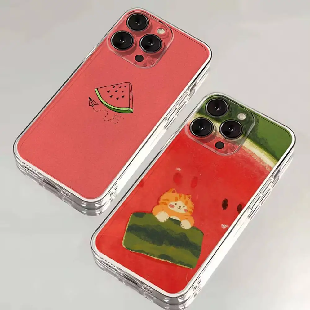 

summer watermelon Phone Case For iPhone 16,15,14,13,12,11 Plus,Pro,Max,XR,XS,X,7,8 SE,Mini Transparent Silicone Soft