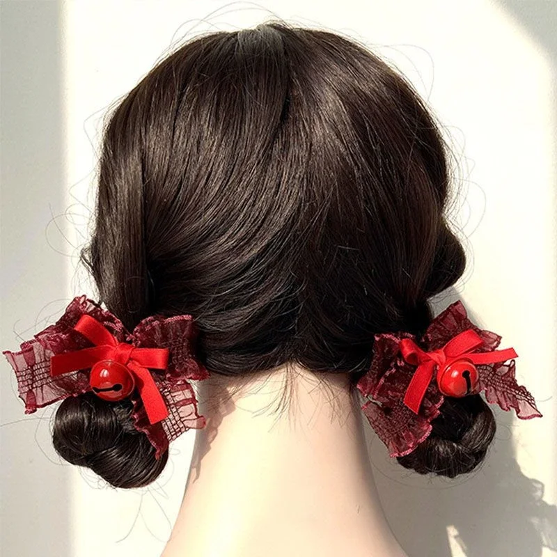 Red Bell Kawaii Christmas Hair Accessories Women Bow Japanese Cute Sweet Barrette Female Korean Princess Barrette New Year 2024