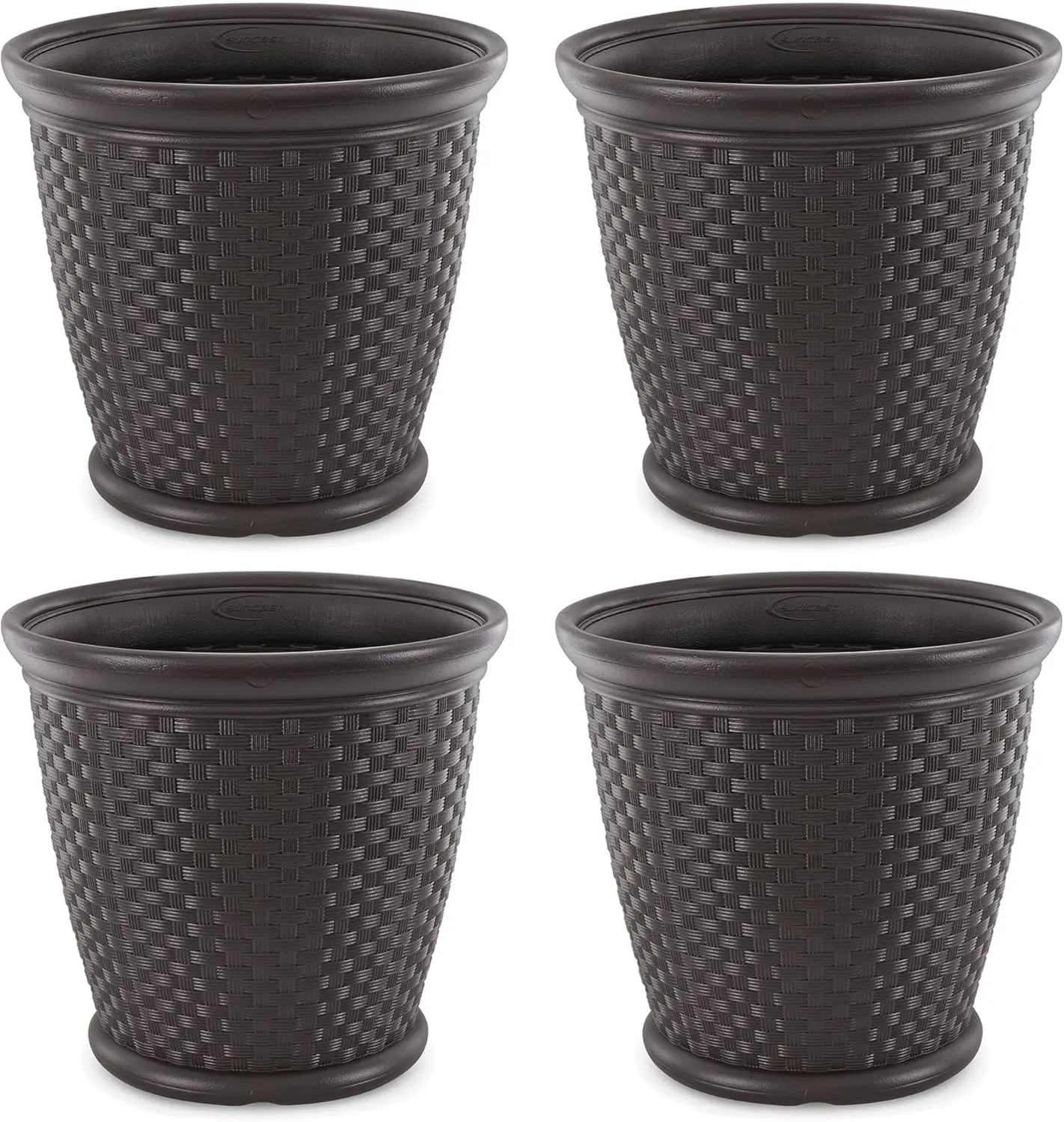 

4 Pack 22 Inch Plastic Wicker Indoor or Outdoor Decorative Garden Flower Planter for Entryways, Porch, and Backyard Patios