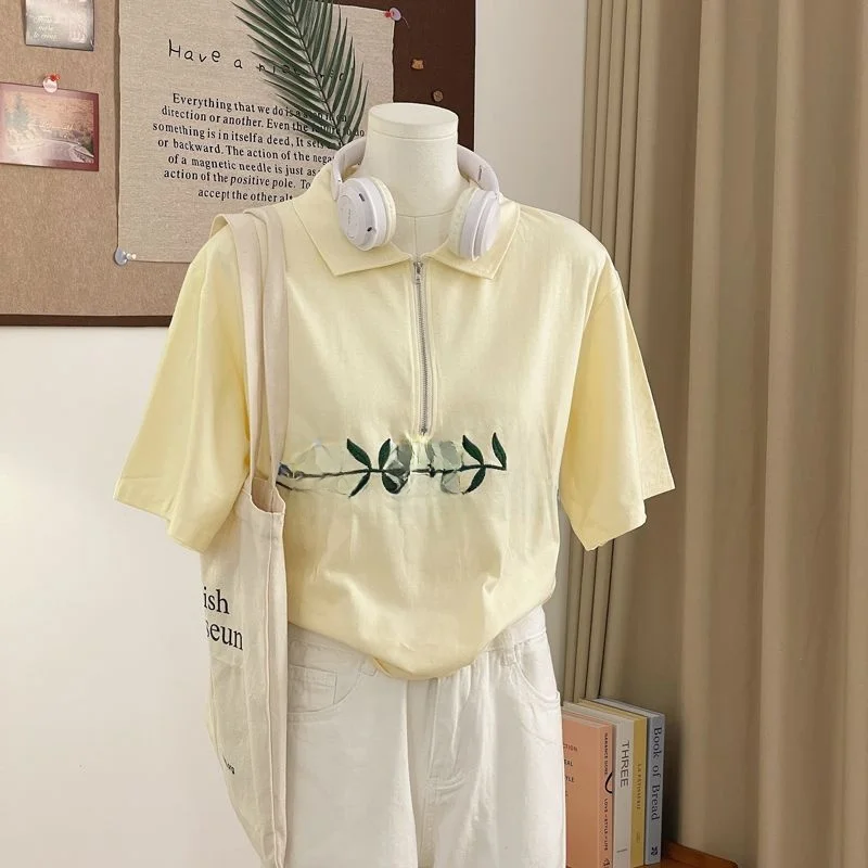 

2 шт. 20 г, 100% хлопок, корейский стиль, свободный крой, вышитый, футболка для женщин и студенток, летняя...