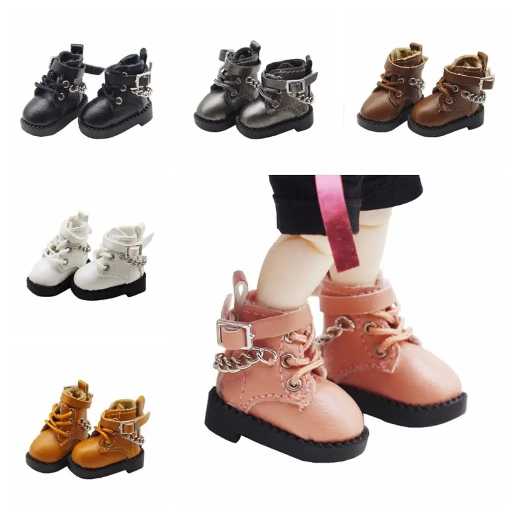 1 Pair PU Leather OB11 Doll Shoes Mini Chain Boots Bjd Doll Chain Shoes Casual High-heeled 1/12 Bjd Doll Shoes Children