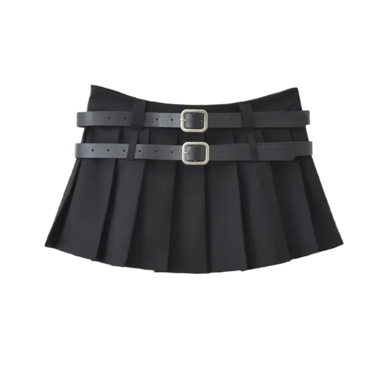 2024 Trend Mini Skirt Women Korean Vintage Y2K Pleated Skirt Summer Casual Japanese Preppy Style Solid Two Belts Short Skirts