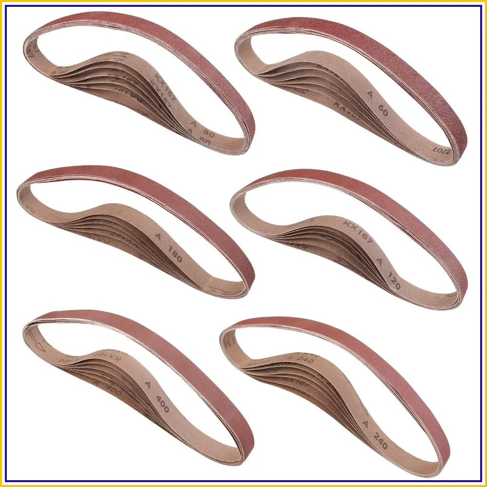 36 Pack 1x30 Inch Sanding Belts, 6 Pcs Each 60/80/120/180/240/400 Grit, Aluminum Oxide for Woodworking, Metal Polishing, Knife Sharpening