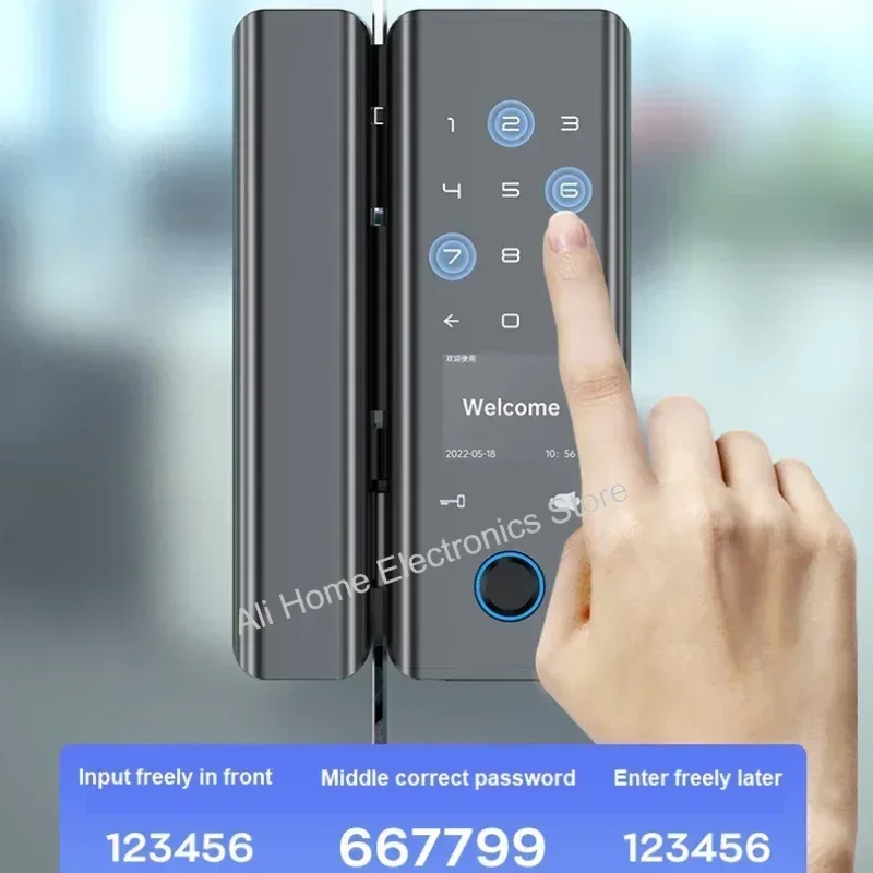 Tuya WIFI Smart Door Lock Fingerprint Password Card NFC APP Key Unlock Electronic Lock Frameless/Frame Glass Push Sliding Door