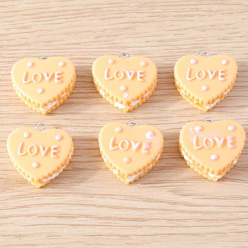 15pcs 21x21mm Cute Resin Love Heart Cake Charms Pendants for Making Earrings Necklaces DIY Handmade Bracelets Jewelry Findings