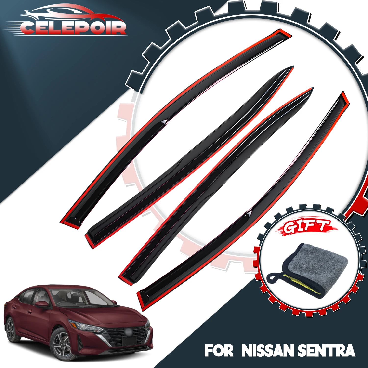 

For 2020-2024 Nissan Sentra Mugen Style 4Pcs Window Visor Rain Guard Deflector
