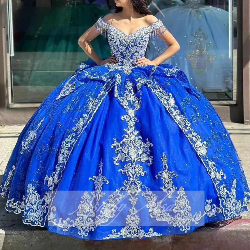 Robe de soirée bleue de luxe pour femme, robe de Rhgonflée, robe de mariée, appliques de perles, tenue de luxe mexicaine, Off Initiated, 15