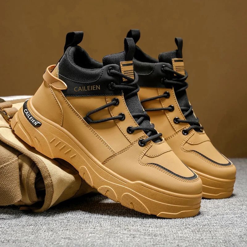 Autumn Winter Men's Ankle Boots Comfortable Leather Motorcycle Boots For Men Outdoor Platform Boots Man High Top Working Shoes