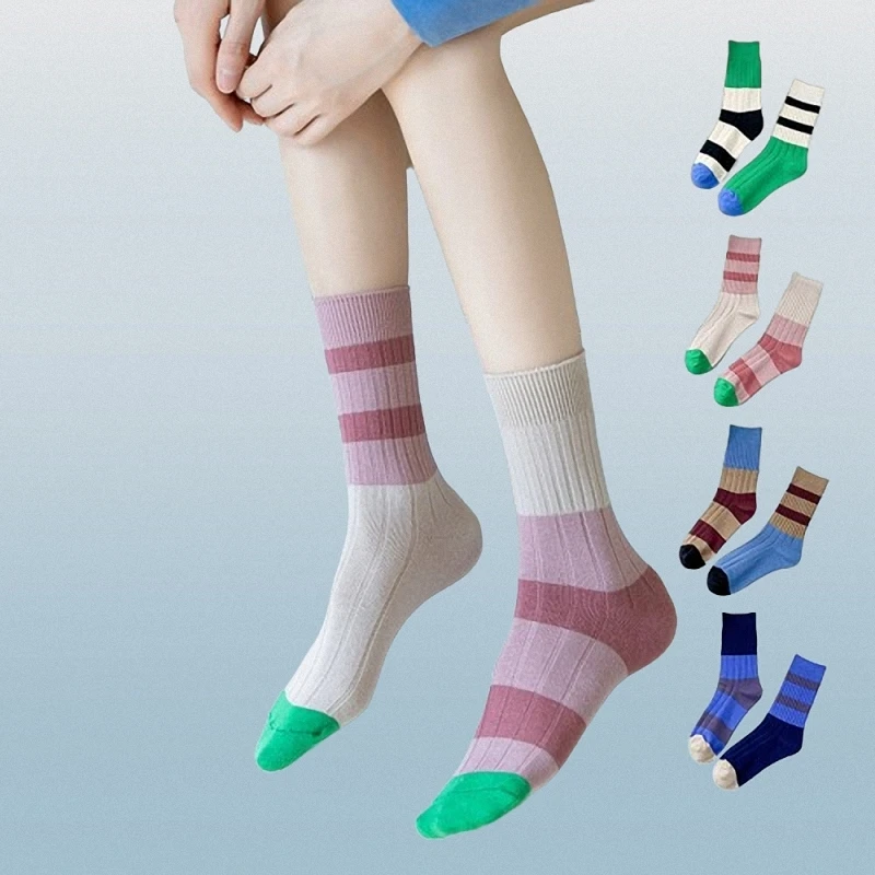 

3/6 Pairs High Quality Summer Thin Striped Socks Asymmetric Trendy Socks Women's Mid-tube Socks Mandarin Duck Socks