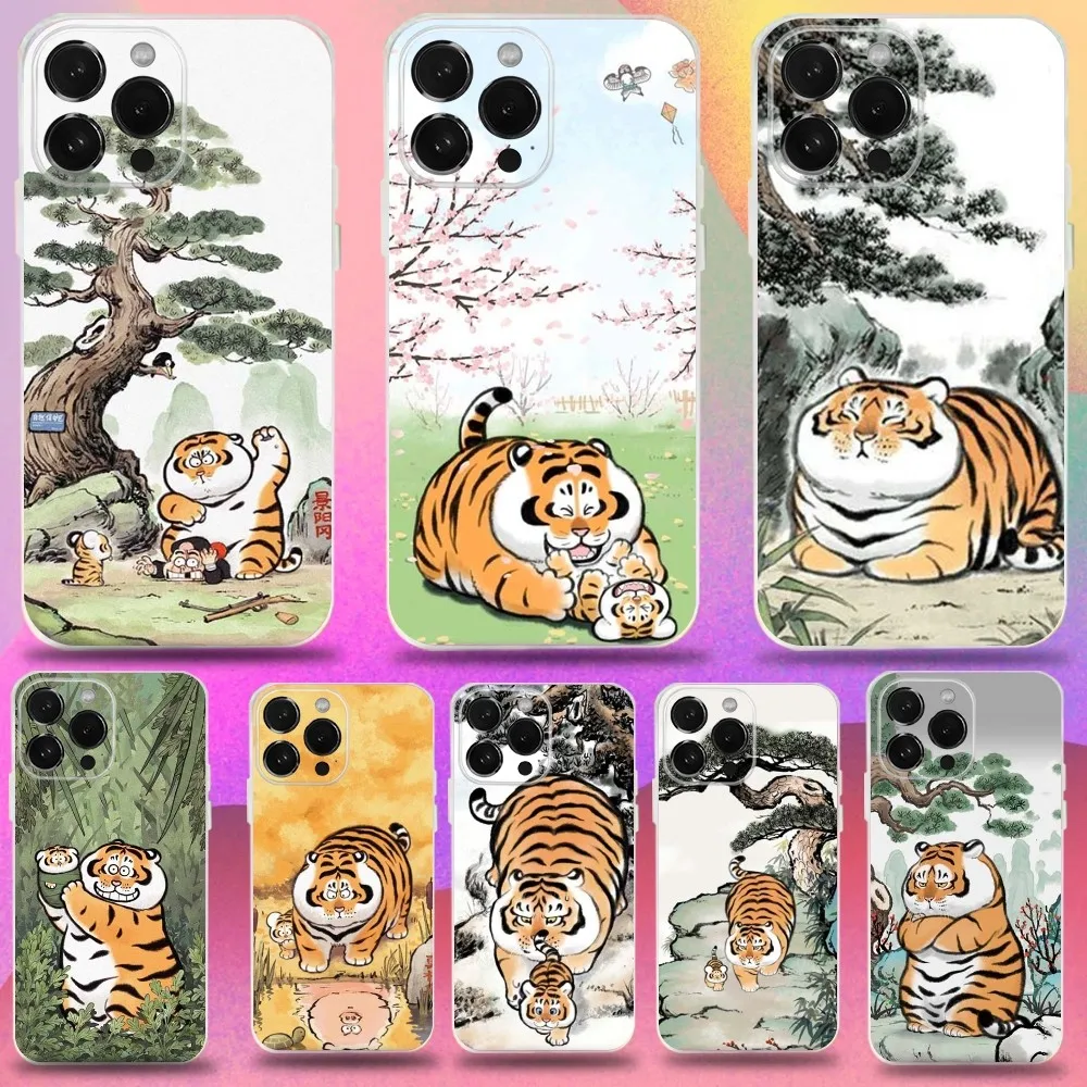 

Cartoon Fat Tiger Phone Case For iPhone 16,15,14,13,12,11 Pro,Max,Plus,X,XS,XR,SE,Mini Transparent Silicone Soft