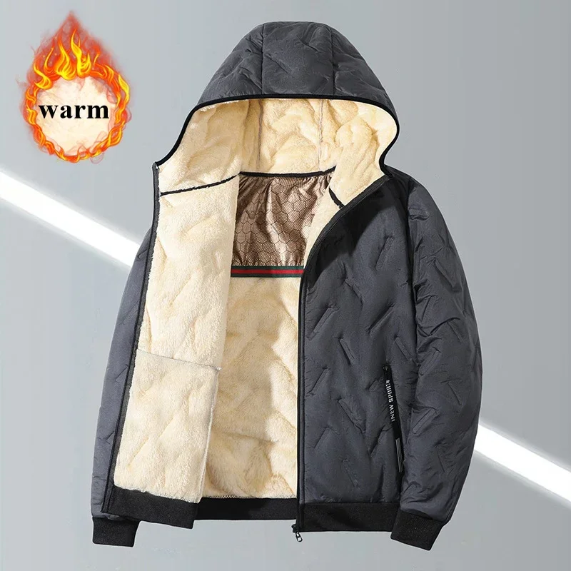 Men's Insulated Hooded Winter Jacket with Graphene Lining Thickened Warm Casual Anti Cold Imitation Lamb Work Jacket Men's Top