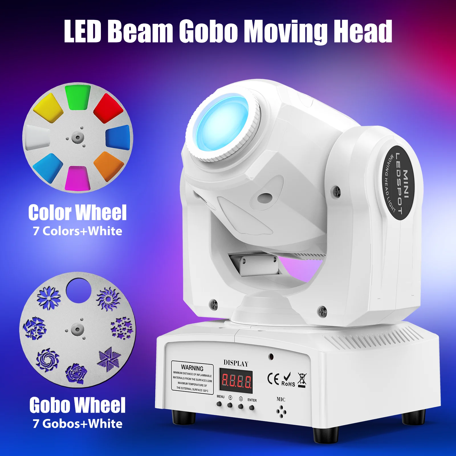 U'King 60W LED ضوء الرأس المتحرك الأبيض 4IN1 RGBW LED 7 Gobos شعاع ضوء المرحلة DMX512 التحكم عن بعد لحفلة عرض ديسكو DJ #4