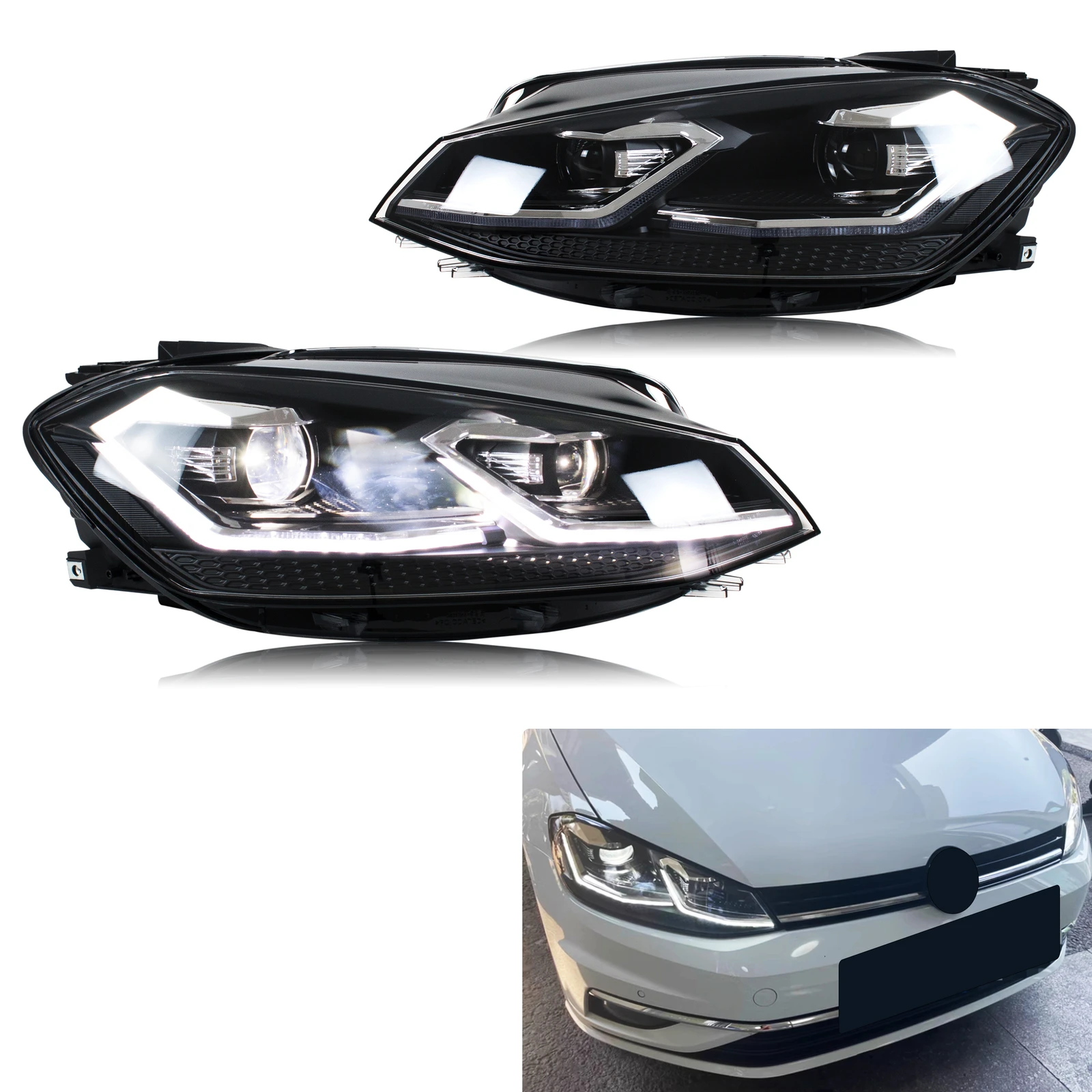 LED Headlights for Volkswagen VW Golf MK7.5 TSI TDI Variant halogen 2017-2020 [not fit GTI/GTD/Rline/MK7] Front Lamps Assembly