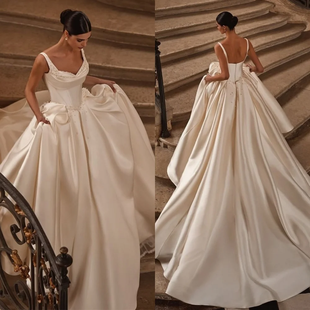 

Customized Exquisite White Jersey Bridal Gowns Elegant Strapless Cap Sleeve Wedding Dress Chapel Train Zipper Back Dresses