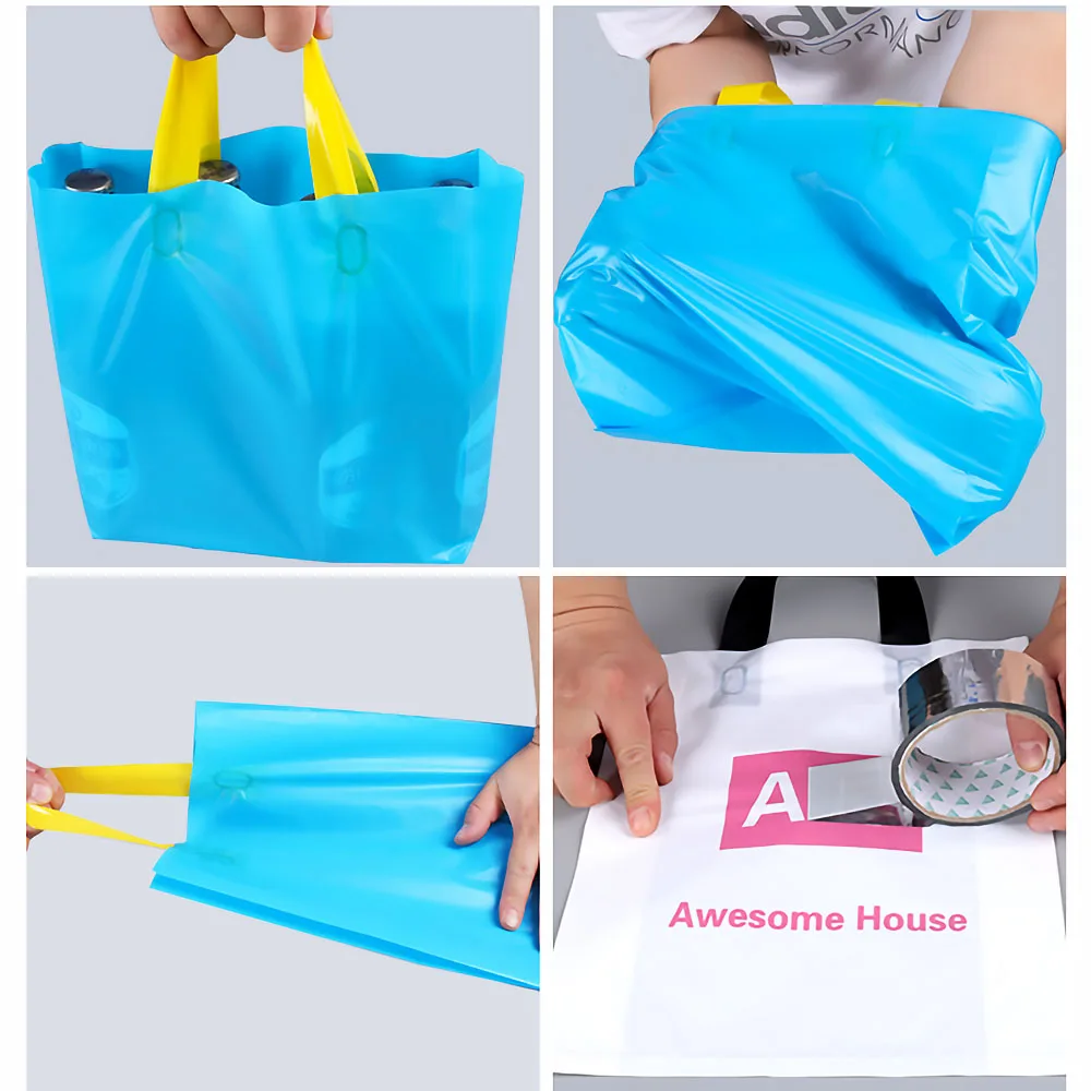 100pcs Custom Logo Colorful Shopping Bags With Handle Plastic Gift Bag Print One Color Logo On Double-sided Free Design business