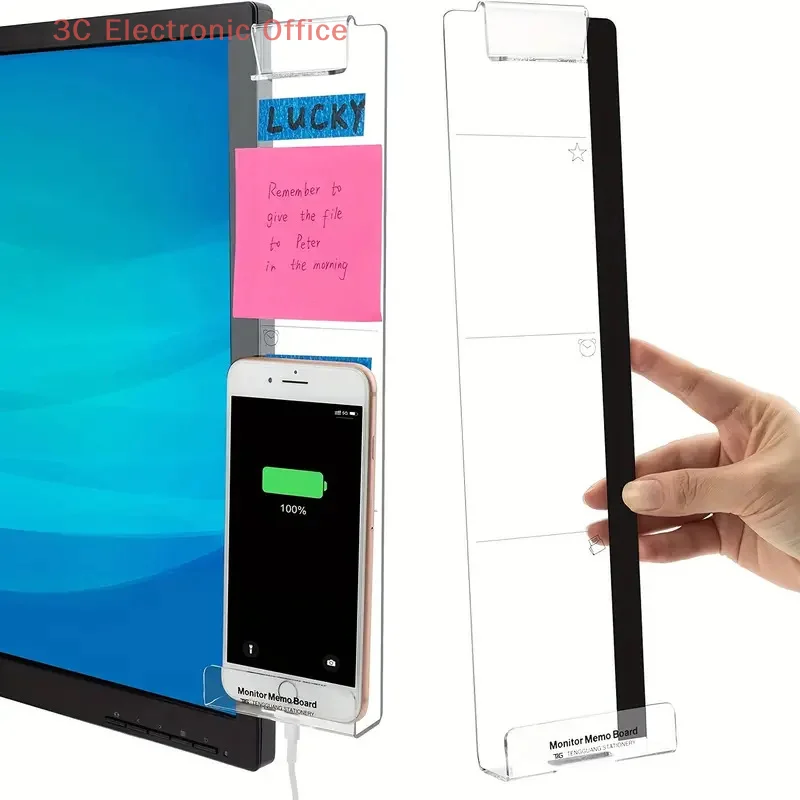 2Pcs Computer Monitor Message Board Transparent Computer Monitor Seite Panel Kreative Büro Schreibtisch Sticky Note Organizer Clip