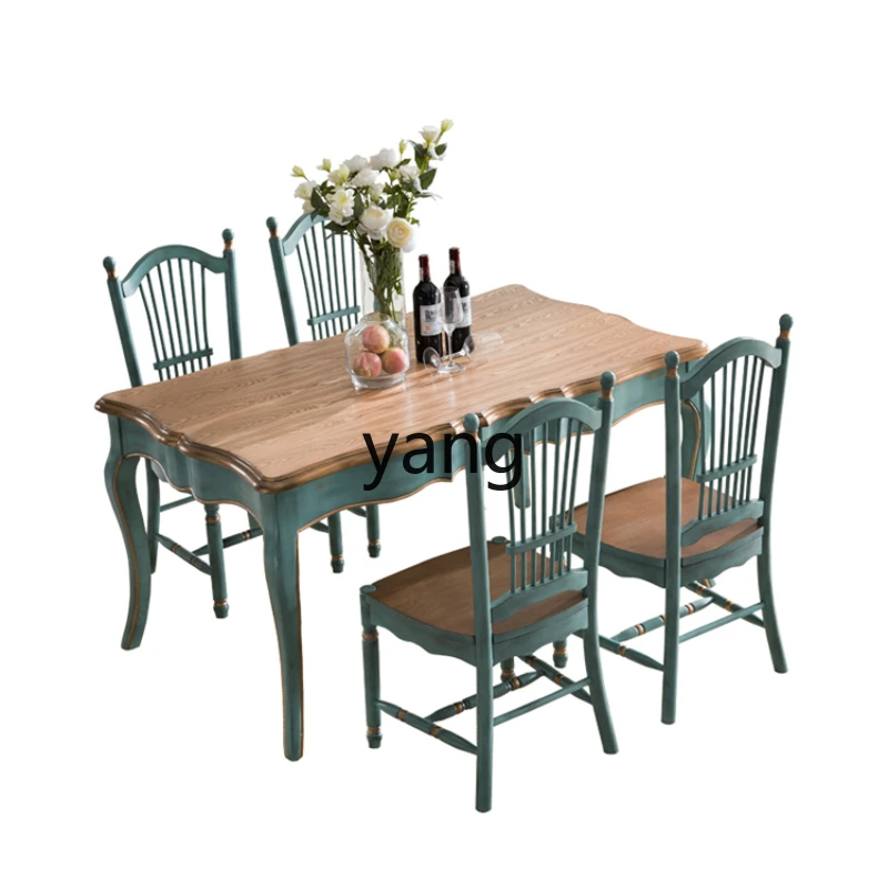 Yhl Pastoral Solid Wood Dining Table and Chair Dining Table Long Table Mediterranean Style Combination