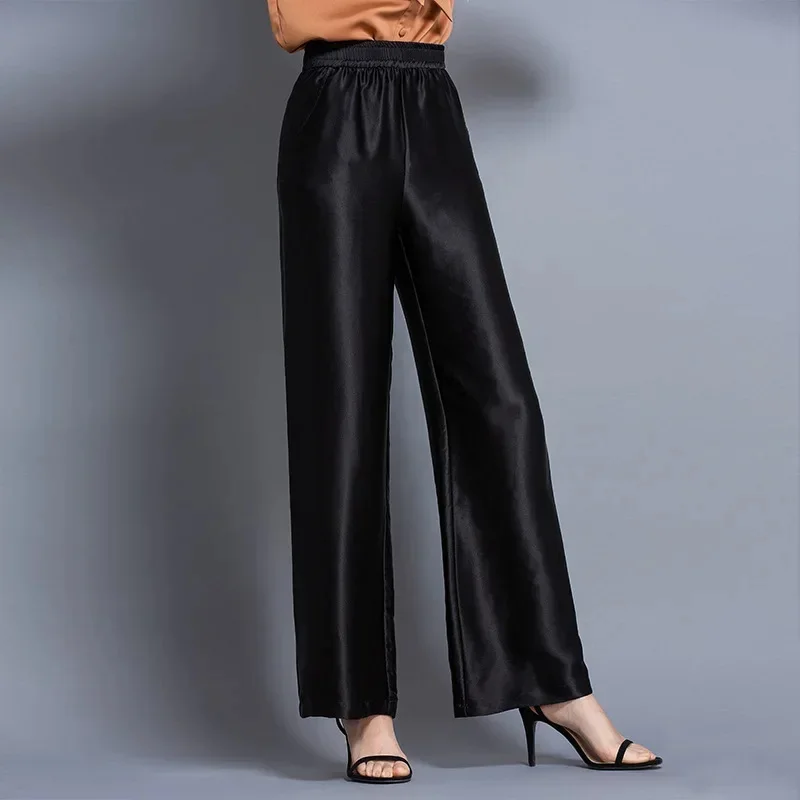 JJZM-Pantalon à jambes larges pour femmes, mode coréenne, taille haute, adt Mulberry, long, noir, été, 2024