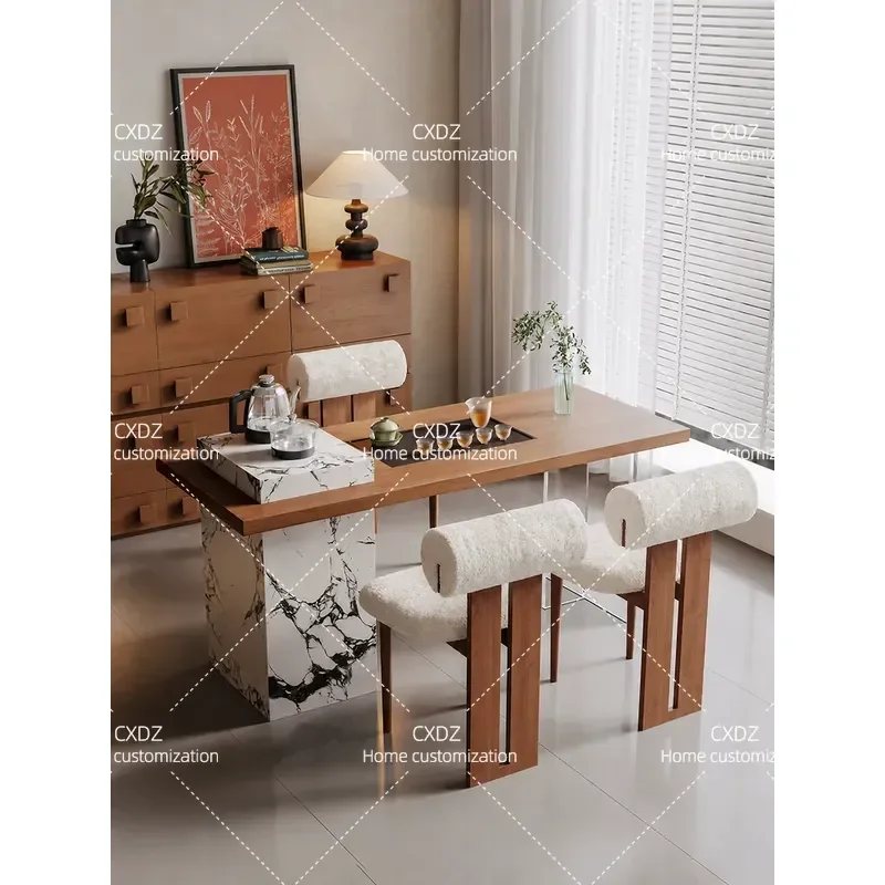 Italian Style Light Luxury Solid Wood Balcony Small Tea Table Island Set with Chairs for Living Room Home Reception Area