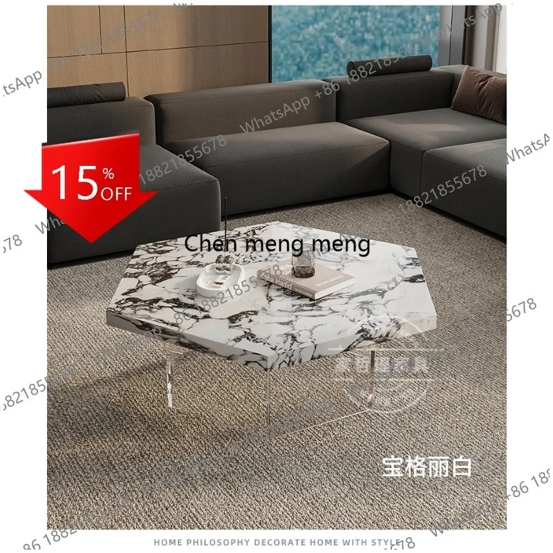 

M85 New high-end designer luxury stone acrylic hexagonal art coffee table suspended coffee table